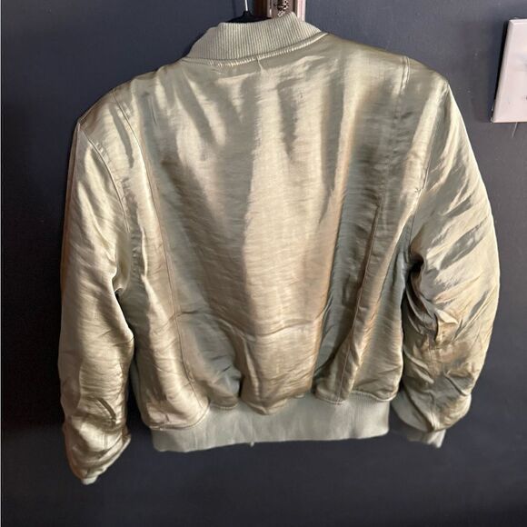House of Harlow 1960 Sage Green Satin Bomber Jacket Ruffle Sleeves NWT Sz Small - Picture 6 of 6